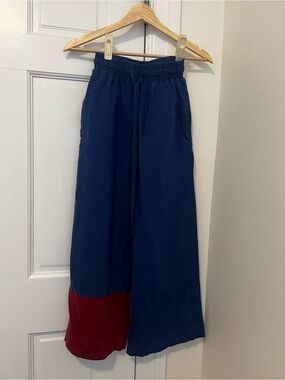 Colorblock Wide Leg Pants - Navy with Red Accent